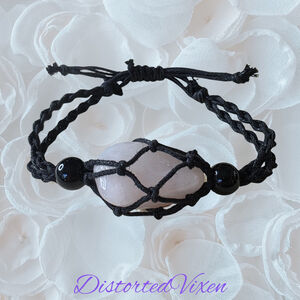 Rose Quartz Macramé Bracelet – Adjustable Crystal Jewelry, Witchy Handmade